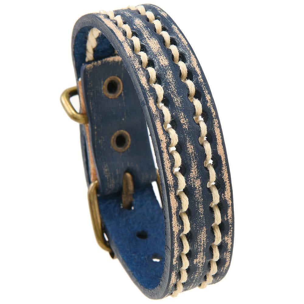 Pulsera de cuero ajustable con hebilla reforzada y Buddha Stones