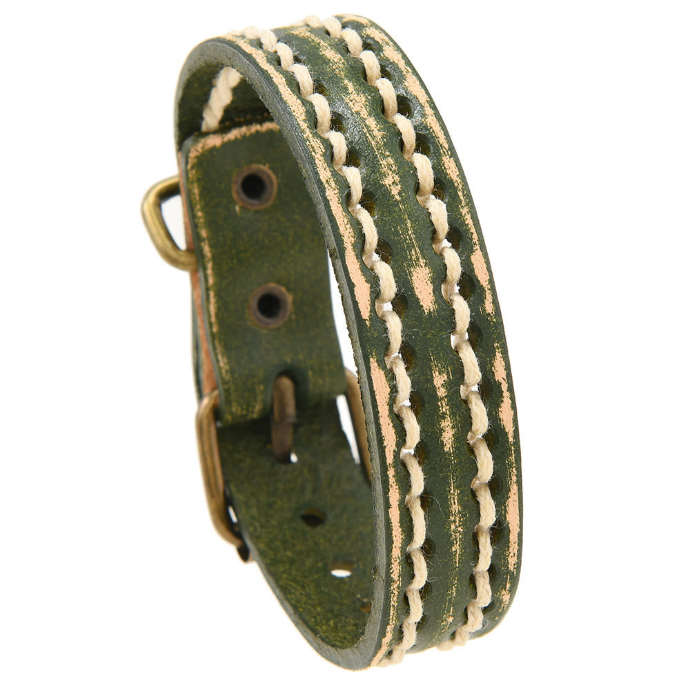 Pulsera de cuero ajustable con hebilla reforzada y Buddha Stones