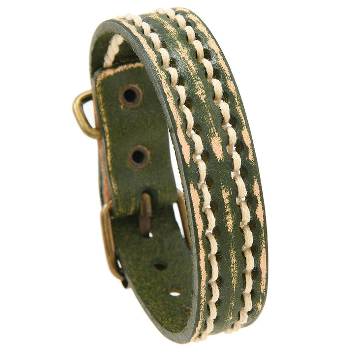 Pulsera de cuero ajustable con hebilla reforzada y Buddha Stones