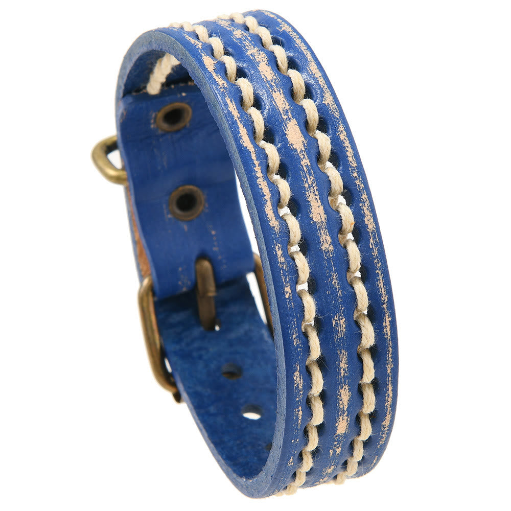 Pulsera de cuero ajustable con hebilla reforzada y Buddha Stones