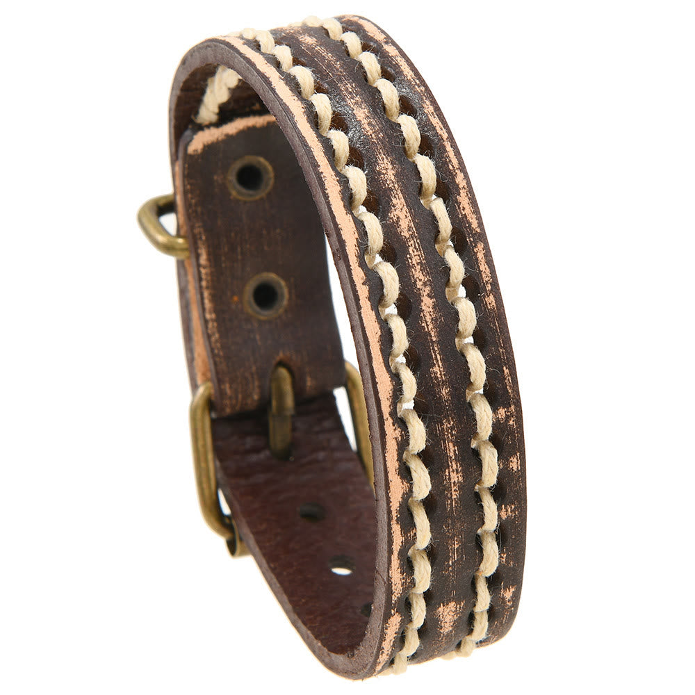 Pulsera de cuero ajustable con hebilla reforzada y Buddha Stones