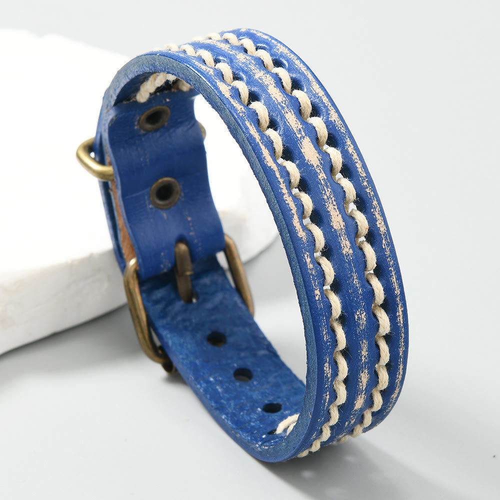 Pulsera de cuero ajustable con hebilla reforzada y Buddha Stones