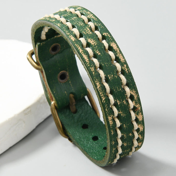 Pulsera de cuero ajustable con hebilla reforzada y Buddha Stones