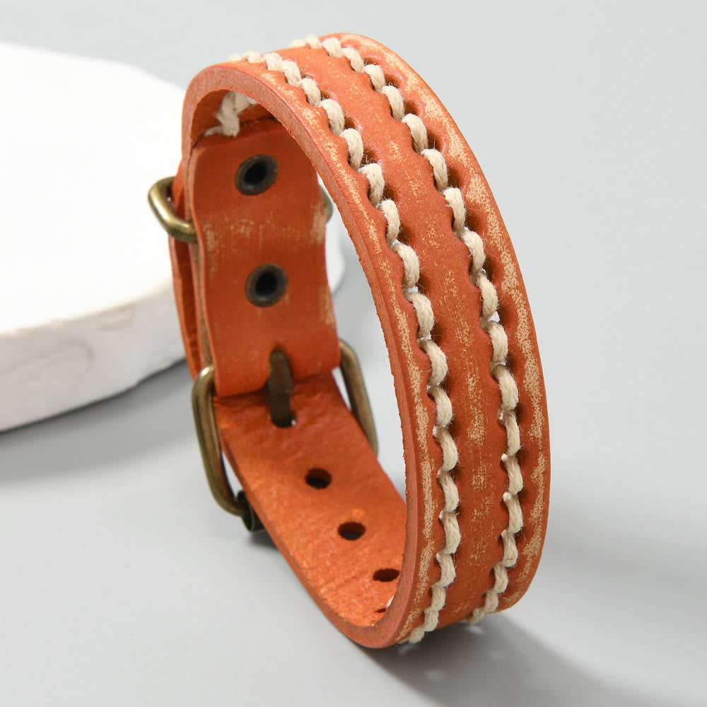 Pulsera de cuero ajustable con hebilla reforzada y Buddha Stones