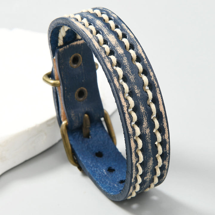 Pulsera de cuero ajustable con hebilla reforzada y Buddha Stones