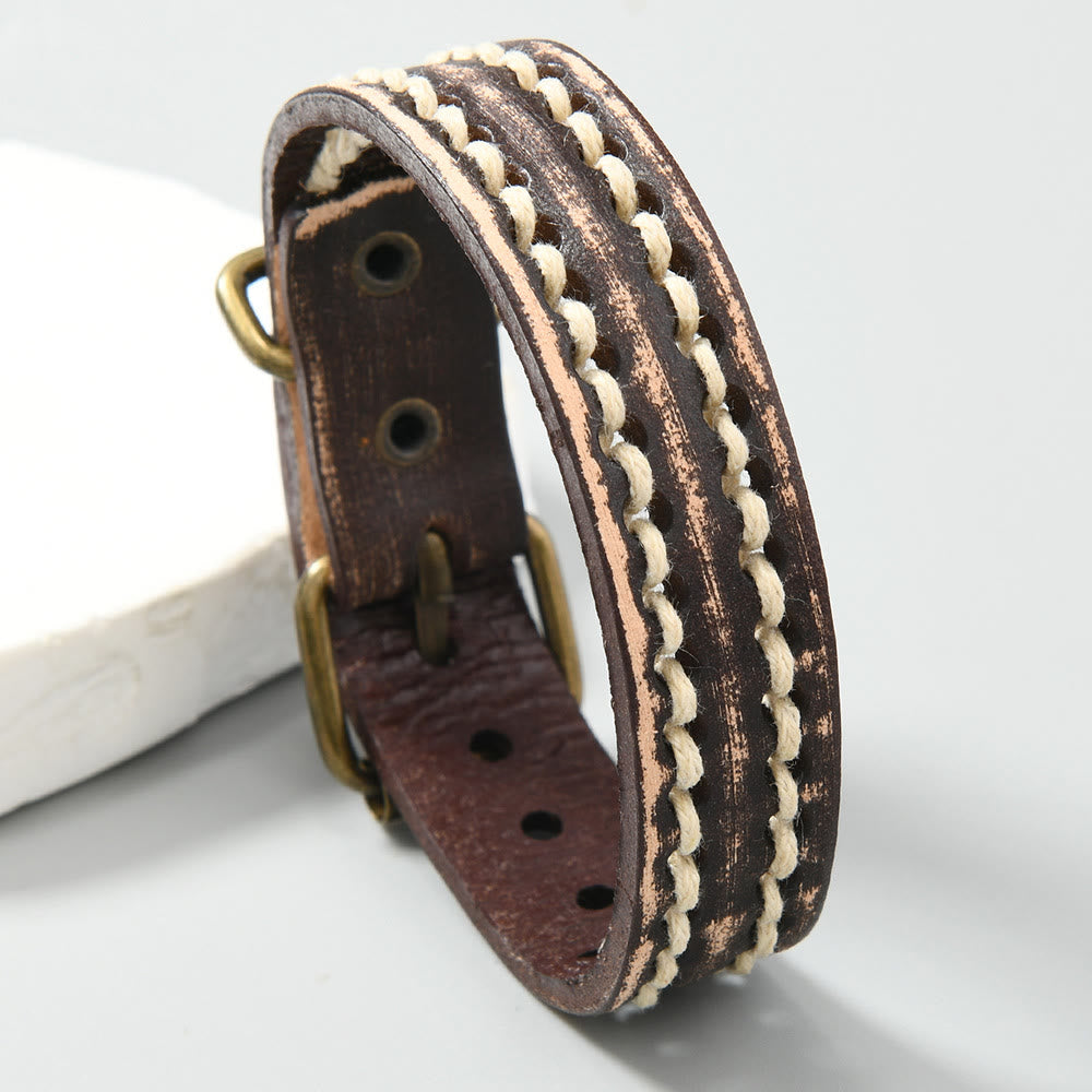 Pulsera de cuero ajustable con hebilla reforzada y Buddha Stones