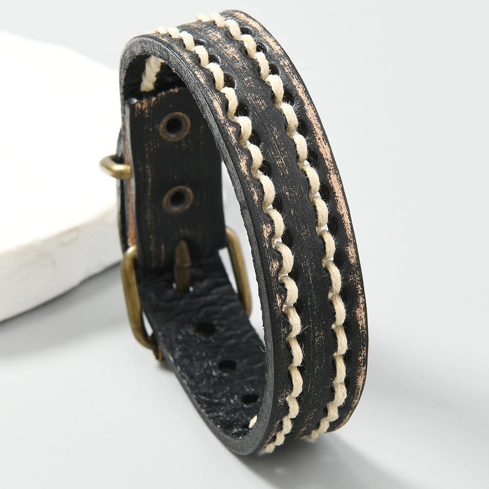 Pulsera de cuero ajustable con hebilla reforzada y Buddha Stones