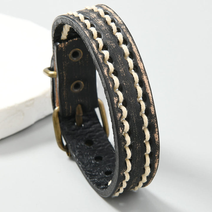 Pulsera de cuero ajustable con hebilla reforzada y Buddha Stones