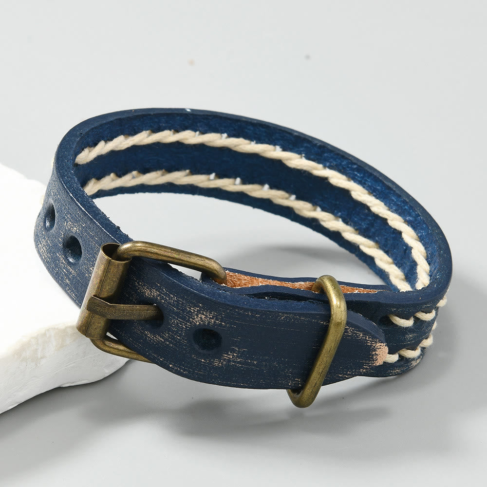 Pulsera de cuero ajustable con hebilla reforzada y Buddha Stones