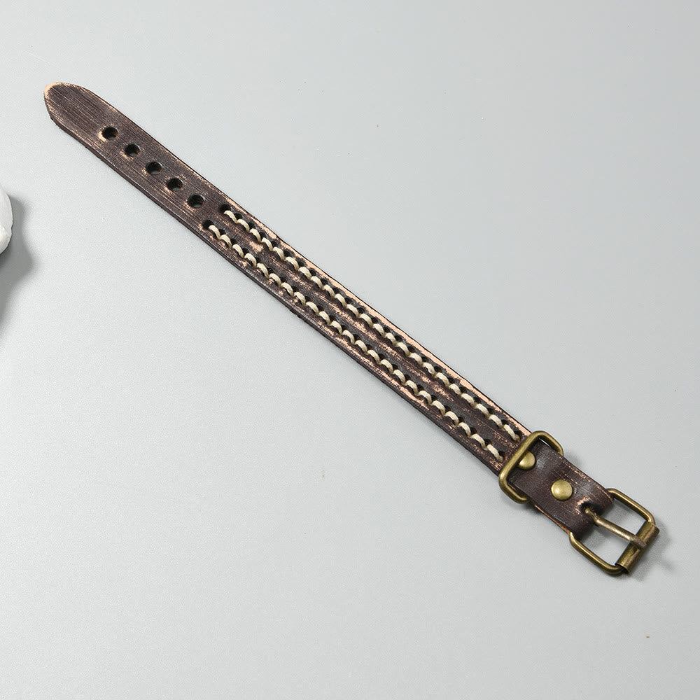 Pulsera de cuero ajustable con hebilla reforzada y Buddha Stones