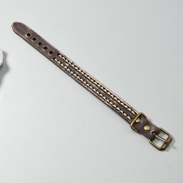 Pulsera de cuero ajustable con hebilla reforzada y Buddha Stones