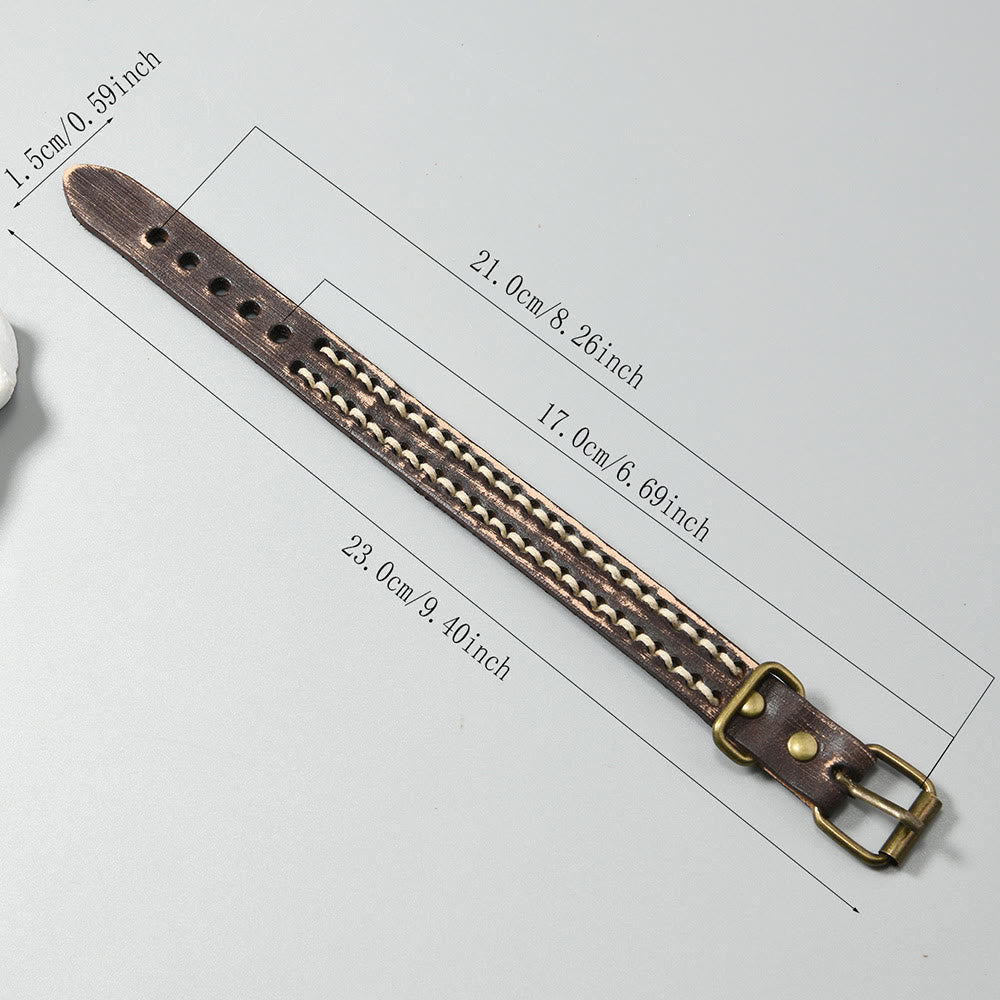 Pulsera de cuero ajustable con hebilla reforzada y Buddha Stones