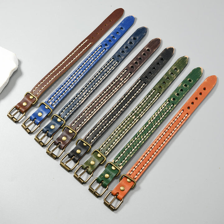 Pulsera de cuero ajustable con hebilla reforzada y Buddha Stones