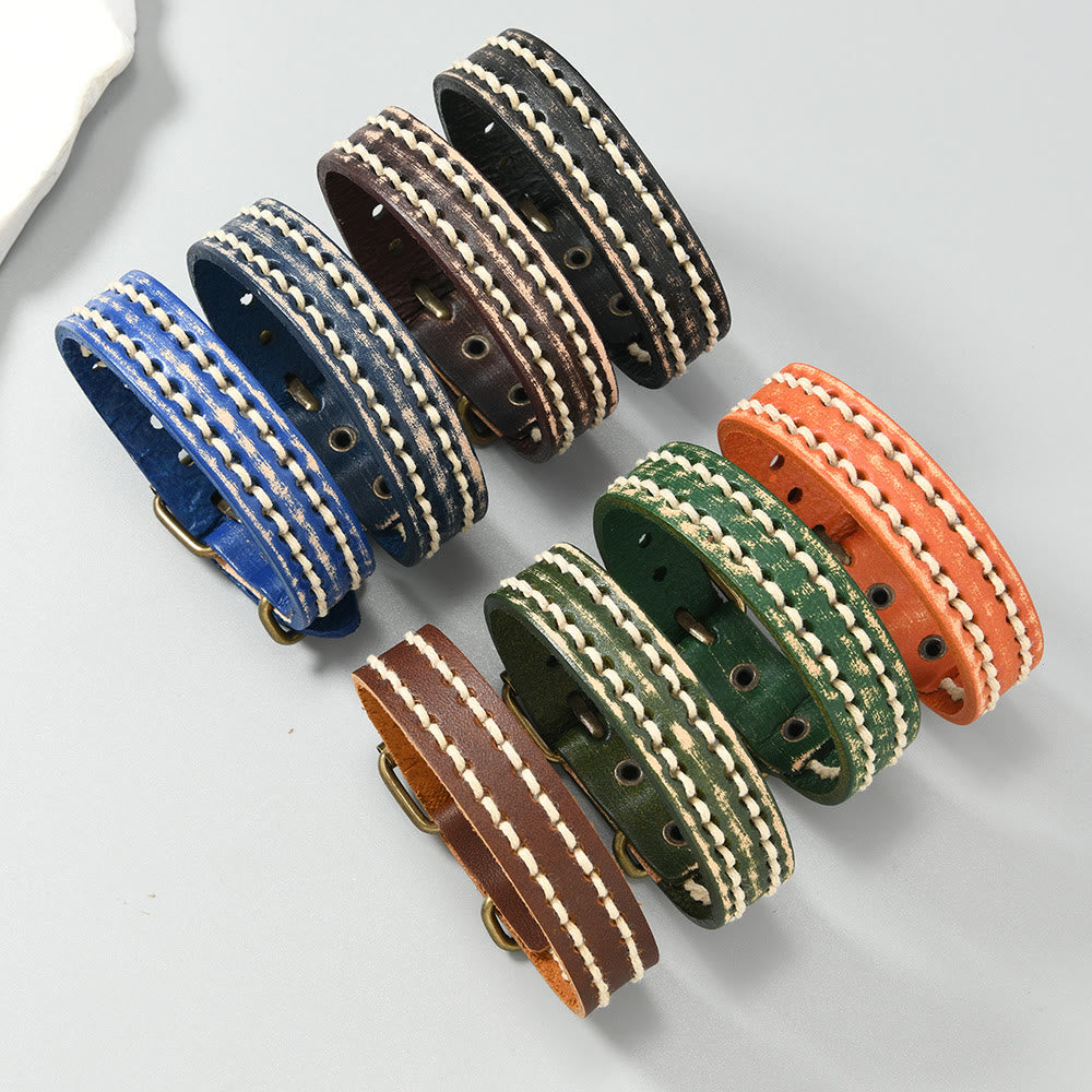 Pulsera de cuero ajustable con hebilla reforzada y Buddha Stones