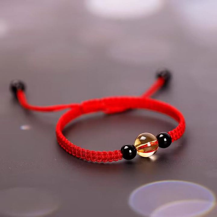 Pulsera de Buddha Stones de la suerte con nudo de la paz y nudo King Kong hecha a mano con cuentas de obsidiana negra y citrino