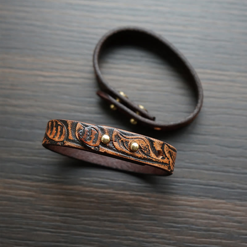 Pulsera de equilibrio con hebilla ajustable de cuero con estampado vintage de Buddha Stones