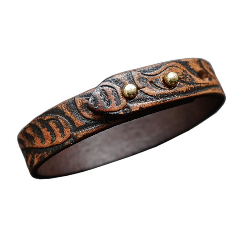 Pulsera de equilibrio con hebilla ajustable de cuero con estampado vintage de Buddha Stones