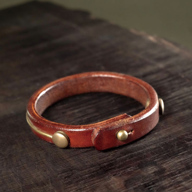 Pulsera curativa con Buddha Stones, cuero vintage, alambre de cobre y latón