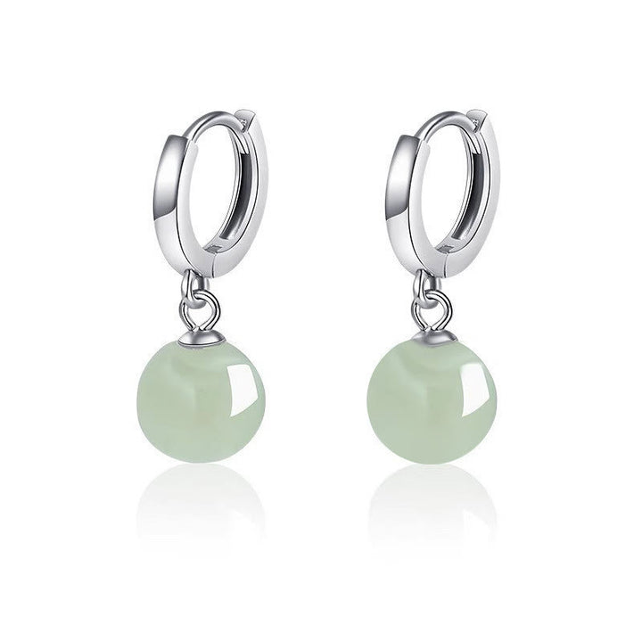 Pendientes de prosperidad con cuentas redondas de jade y Buddha Stones
