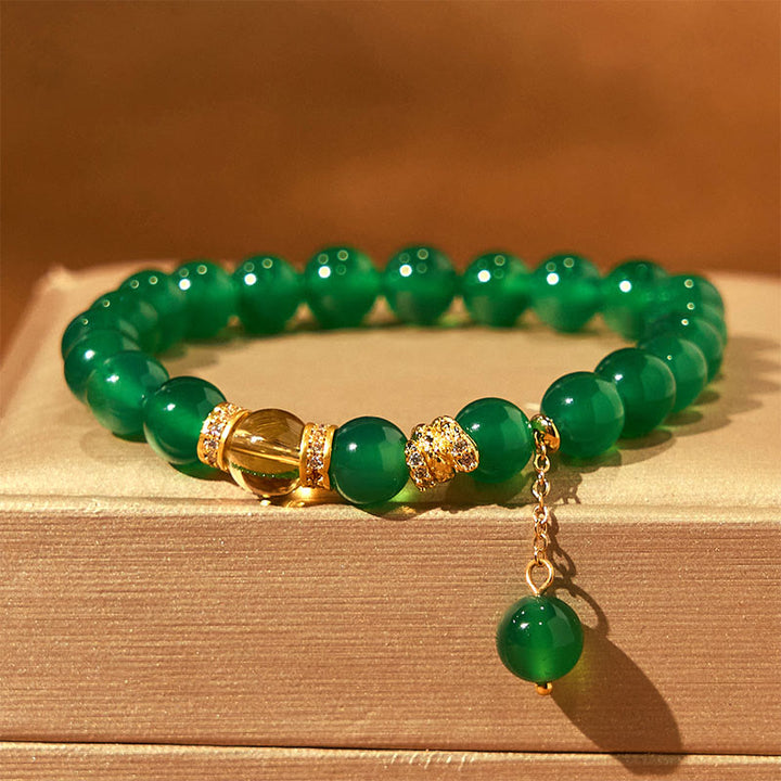 Pulsera de poder de citrino y ágata verde del año de la serpiente con Buddha Stones