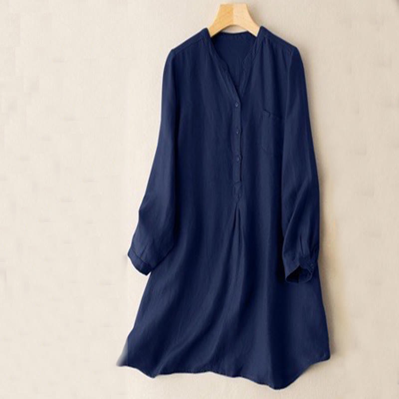 Camisa informal de poliéster con diseño de tres botones y manga larga con escote en V para mujer de Buddha Stones - Azul medianoche - US12, UK/AU16, EU44 (4XL- 5XL) - image 4