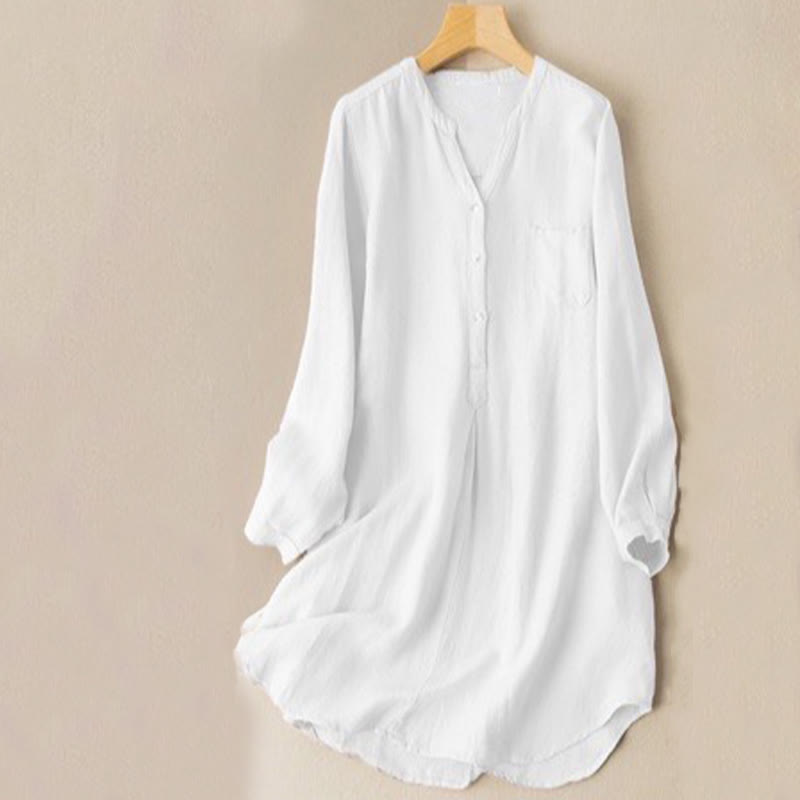 Camisa informal de poliéster con diseño de tres botones y manga larga con escote en V para mujer de Buddha Stones - Blanco - US12, UK/AU16, EU44 (4XL- 5XL) - image 2