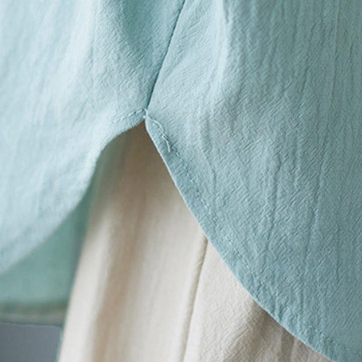 Camisa de lino y algodón de media manga con diseño de manga murciélago para mujer de Buddha Stones - image 8