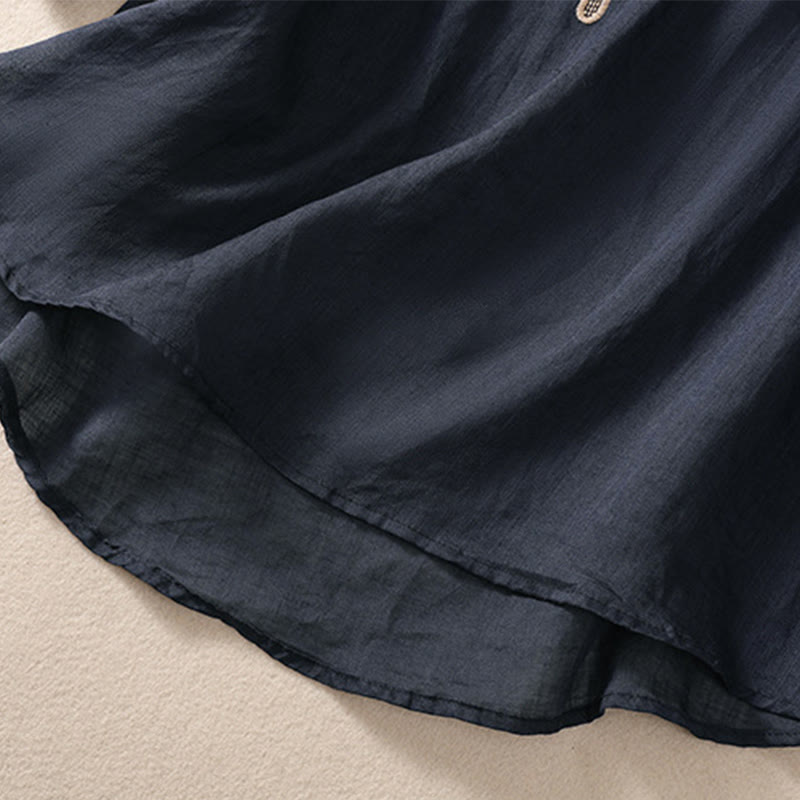 Camisa de lino y algodón de media manga con diseño hueco y cuello redondo para mujer de Buddha Stones - image 12