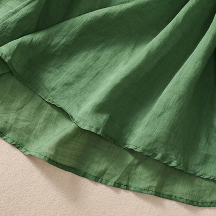 Camisa de lino y algodón de media manga con diseño hueco y cuello redondo para mujer de Buddha Stones - image 23