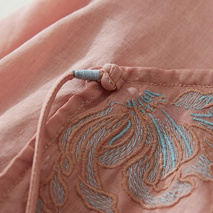 Camisa de lino y algodón con mangas tres cuartos y diseño de plantas bordadas para mujer con Buddha Stones - image 4