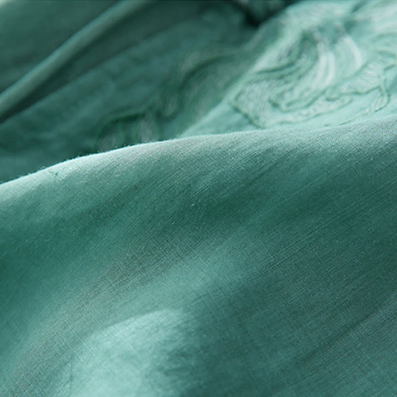 Camisa de lino y algodón con mangas tres cuartos y diseño de plantas bordadas para mujer con Buddha Stones - image 24