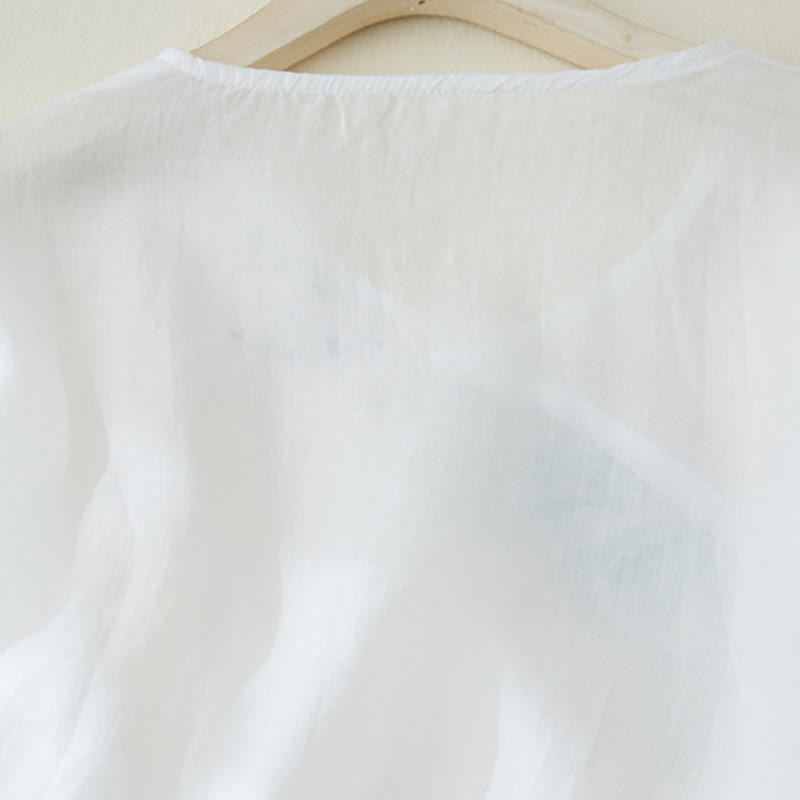 Camisa de lino y algodón con mangas tres cuartos y diseño de plantas bordadas para mujer con Buddha Stones - image 10