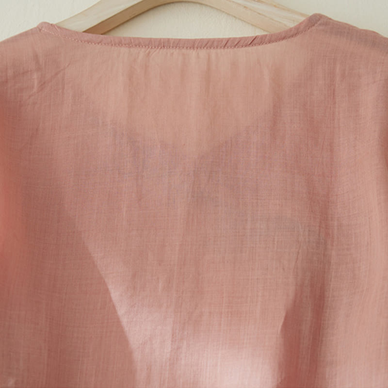 Camisa de lino y algodón con mangas tres cuartos y diseño de plantas bordadas para mujer con Buddha Stones - image 3