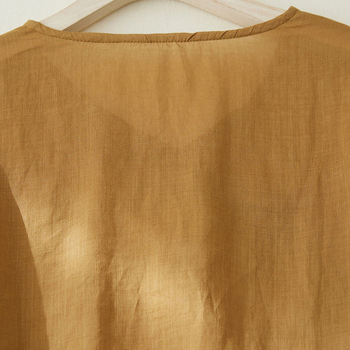 Camisa de lino y algodón con mangas tres cuartos y diseño de plantas bordadas para mujer con Buddha Stones - image 16