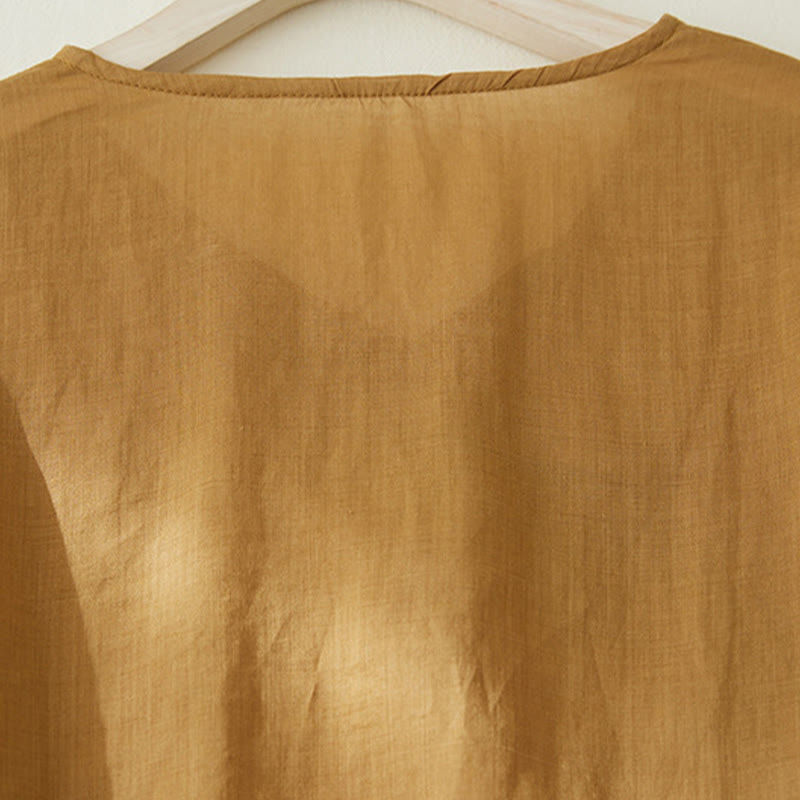Camisa casual de manga tres cuartos para mujer con bordado de plantas y diseño de Buddha Stones. - image 16