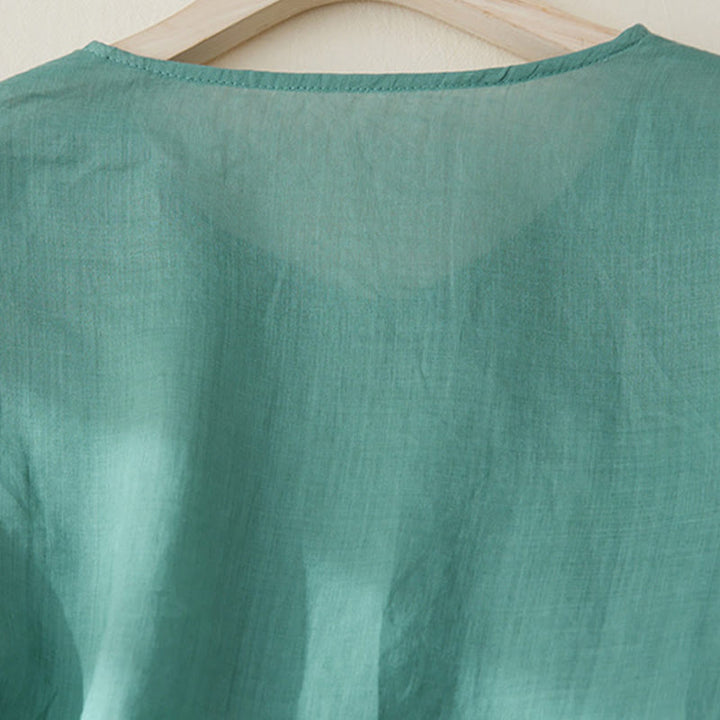 Camisa de lino y algodón con mangas tres cuartos y diseño de plantas bordadas para mujer con Buddha Stones - image 23