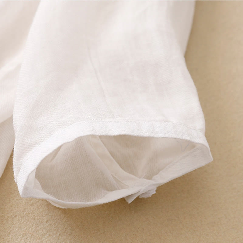 Camisa de lino y algodón para mujer con diseño informal de plantas bordadas y cuello alto, manga tres cuartos, con Buddha Stones - image 11