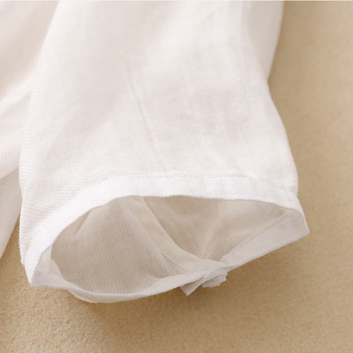 Camisa de lino y algodón para mujer con diseño informal de plantas bordadas y cuello alto, manga tres cuartos, con Buddha Stones - image 11