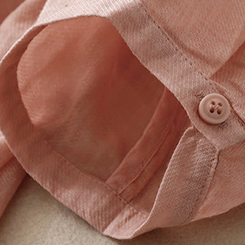 Camisa de lino y algodón para mujer con diseño informal de plantas bordadas y cuello alto, manga tres cuartos, con Buddha Stones - image 4