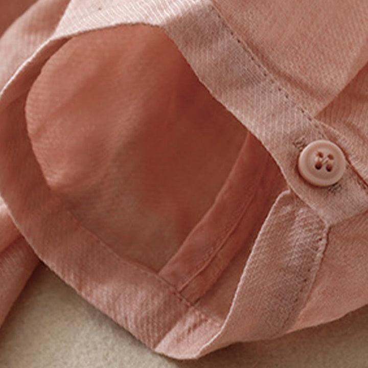 Camisa de lino y algodón para mujer con diseño informal de plantas bordadas y cuello alto, manga tres cuartos, con Buddha Stones - image 4