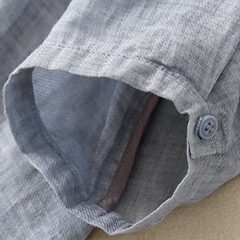 Camisa de lino y algodón para mujer con diseño informal de plantas bordadas y cuello alto, manga tres cuartos, con Buddha Stones - image 28