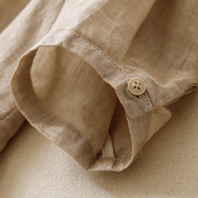 Camisa de lino y algodón para mujer con diseño informal de plantas bordadas y cuello alto, manga tres cuartos, con Buddha Stones - image 18