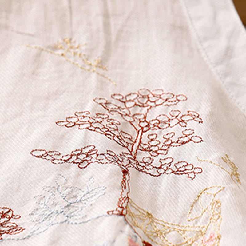 Camisa de lino y algodón para mujer con diseño informal de plantas bordadas y cuello alto, manga tres cuartos, con Buddha Stones - image 8