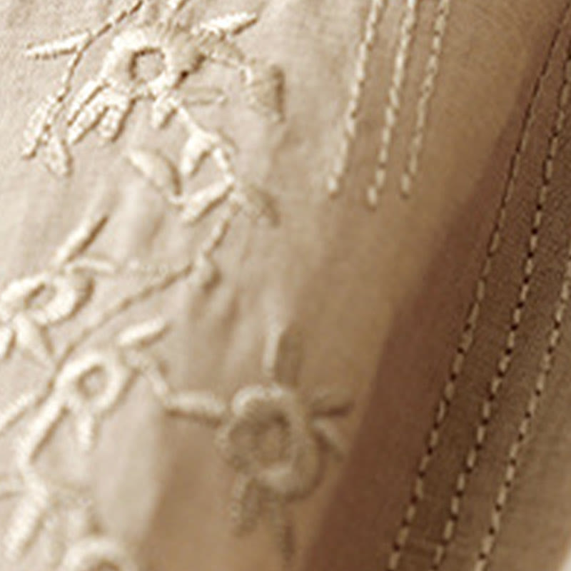 Camisa de lino y algodón de media manga holgada con diseño de escote en V y flores bordadas para mujer con Buddha Stones - image 15