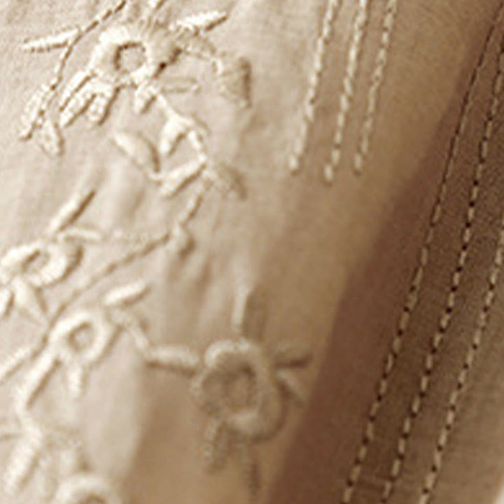 Camisa de lino y algodón de media manga holgada con diseño de escote en V y flores bordadas para mujer con Buddha Stones - image 15