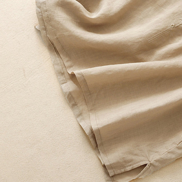 Camisa de lino y algodón de media manga holgada con diseño de escote en V y flores bordadas para mujer con Buddha Stones - image 19