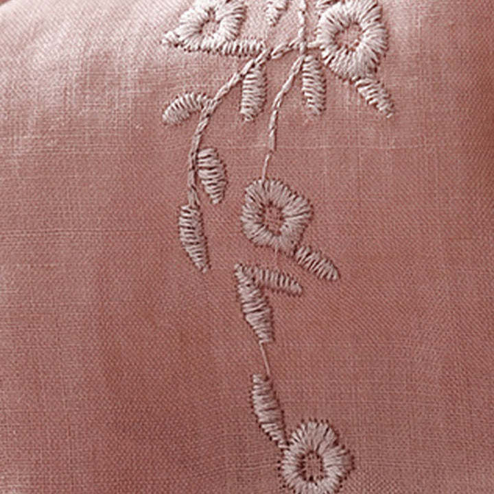 Camisa de lino y algodón de media manga holgada con diseño de escote en V y flores bordadas para mujer con Buddha Stones - image 8