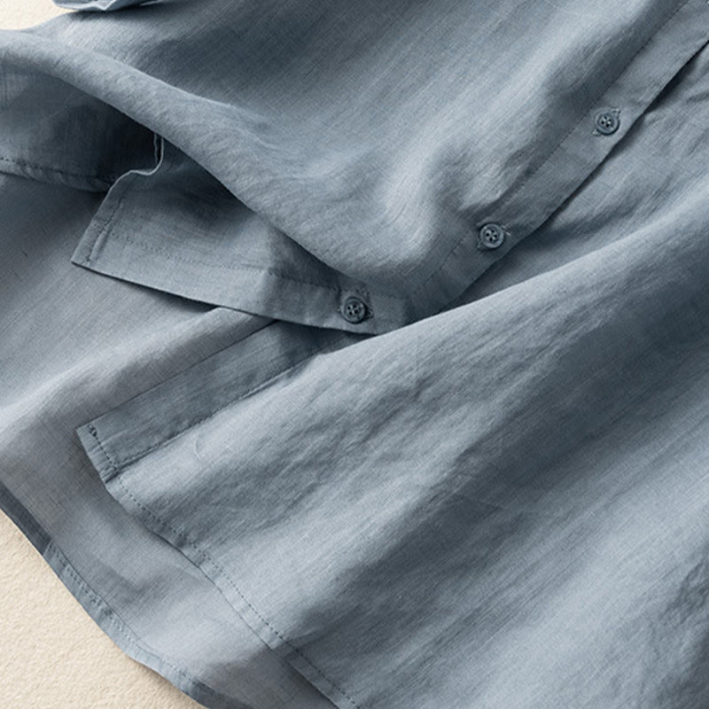 Camisa de lino y algodón con cuello alto y media manga para mujer, informal, con bordado de Buddha Stones - image 13