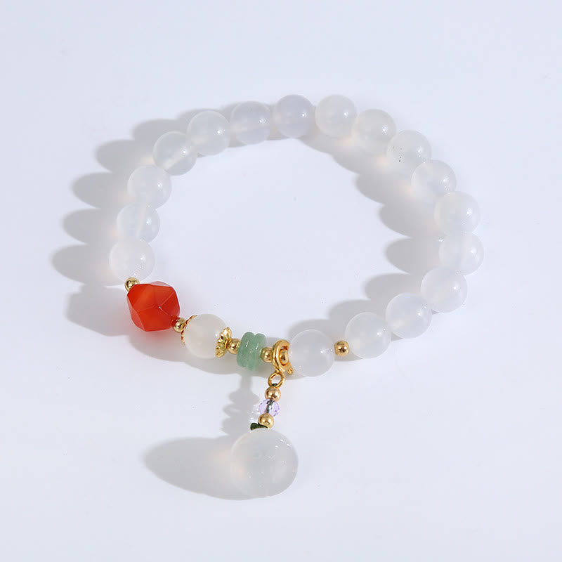 Pulsera con amuleto de la suerte con forma de vaina de loto y ágata blanca y ágata roja de Buddha Stones