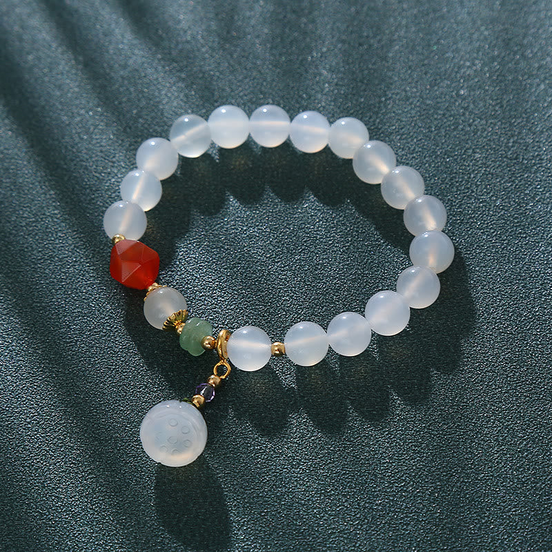 Pulsera con amuleto de la suerte con forma de vaina de loto y ágata blanca y ágata roja de Buddha Stones